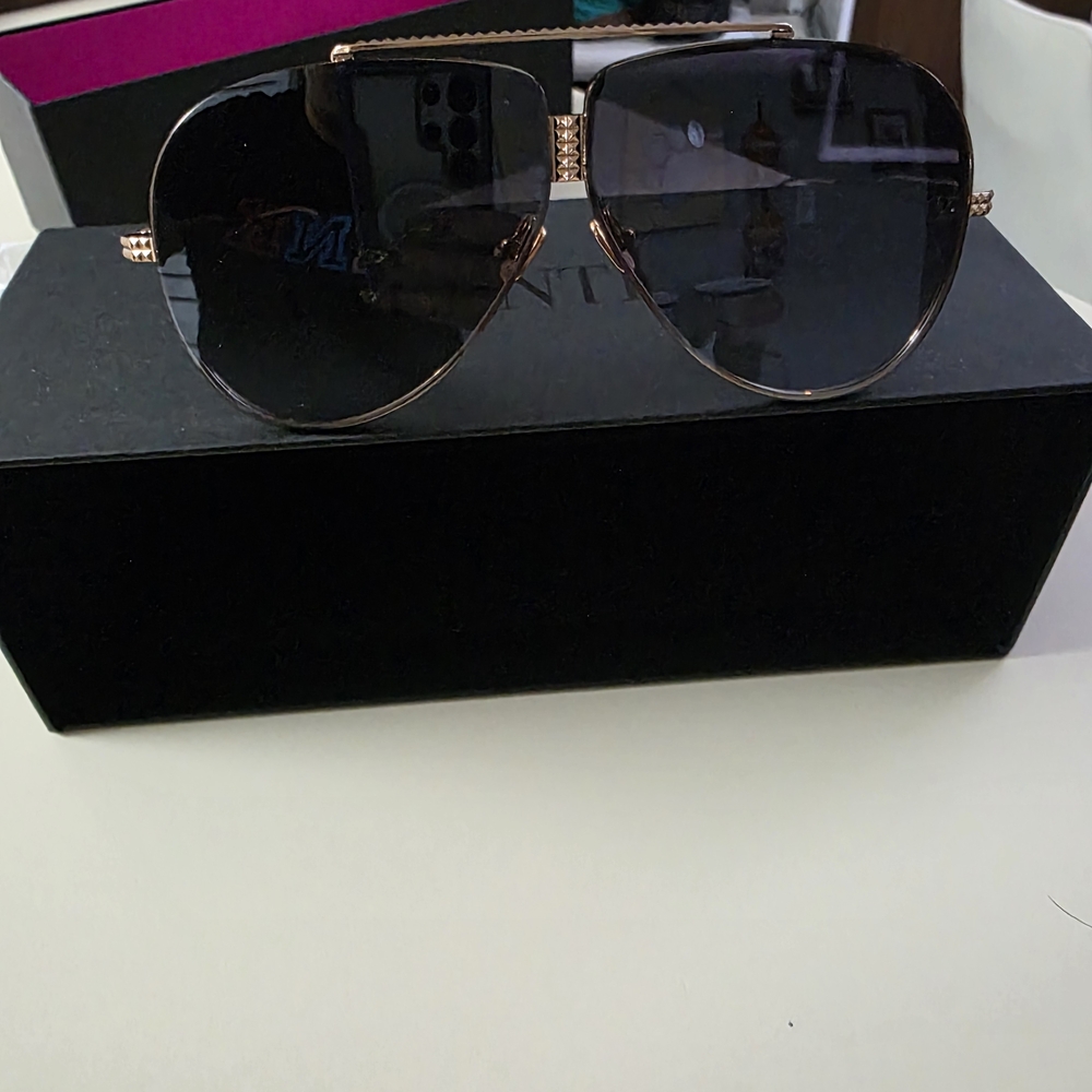 Valentino Black and Gold Aviator Sunglasses - Picture 10 of 16